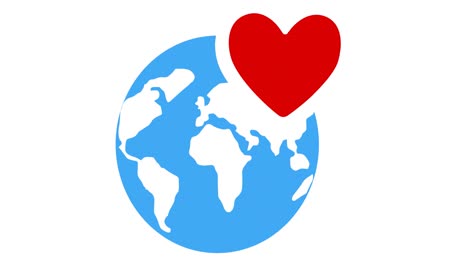 animation of globe with heart icon over white background