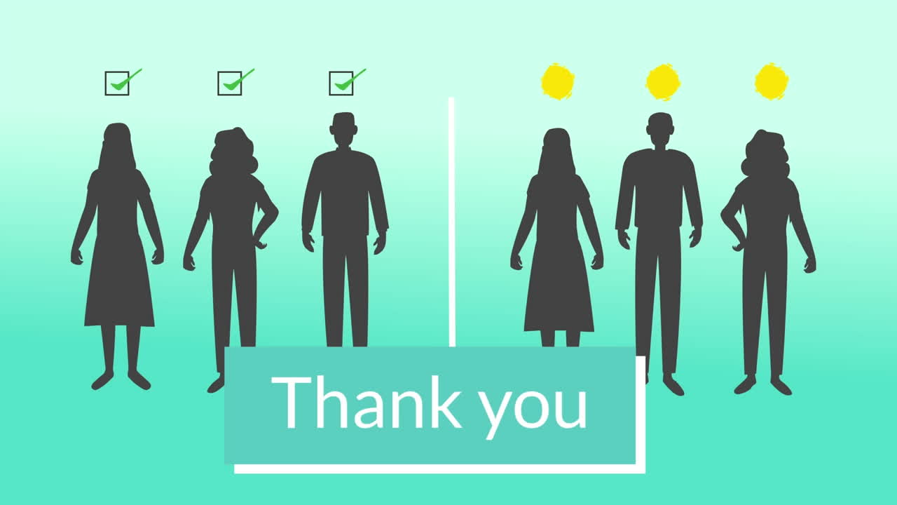 감사합니다. 사람들이 사회적 거리를 유지하는 텍스트 배너. 녹색 그라디언트 배경에 대한 아이콘