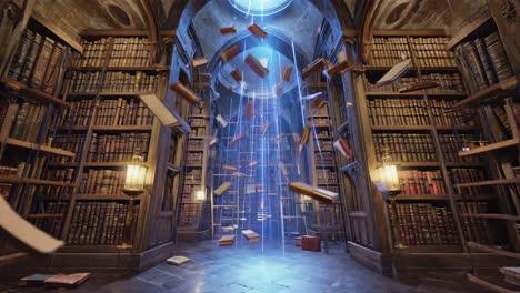 library with floating books
