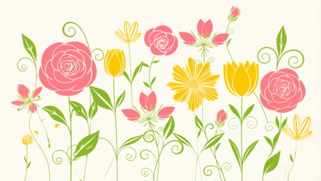stylized floral illustration with pink and yellow flowers
