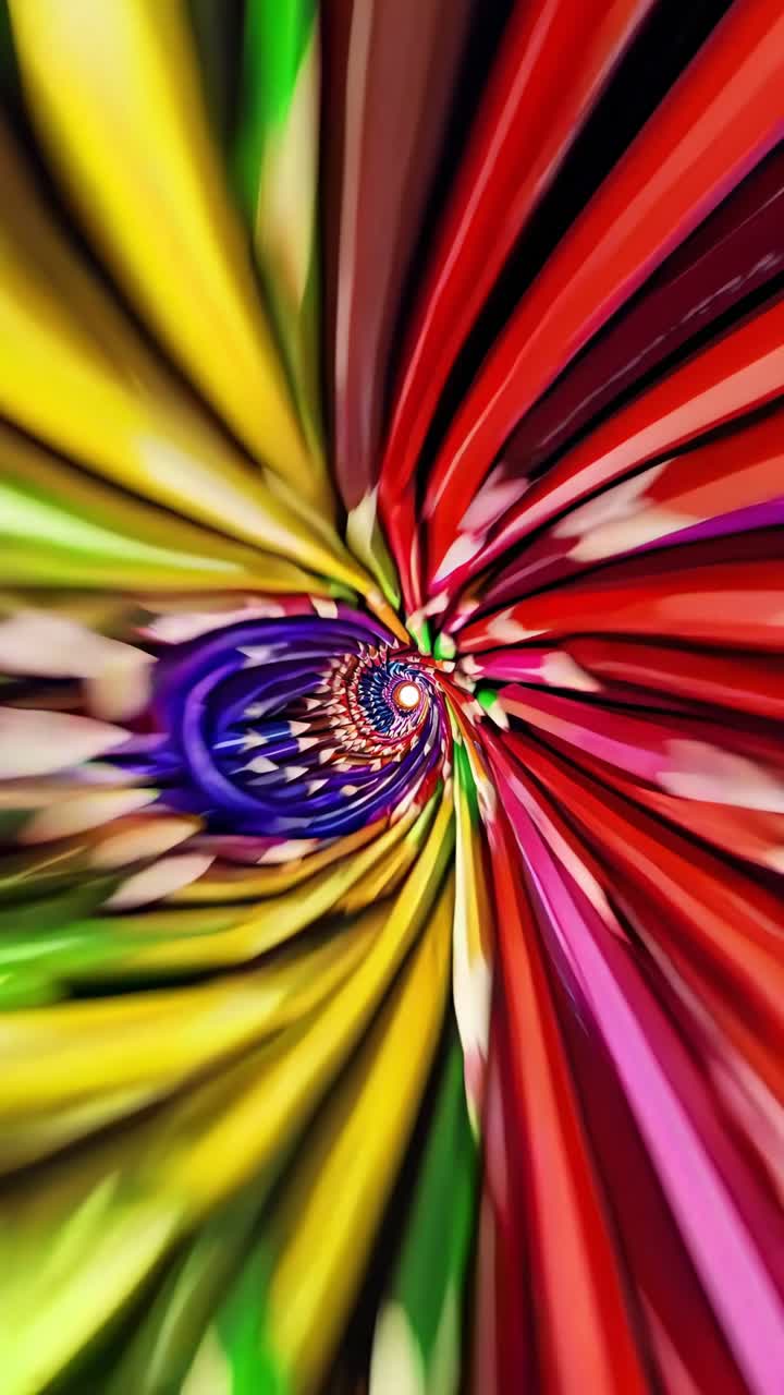 Vibrant spiral motion sequence showcasing colorful pencils in dynamic swirling arrangement