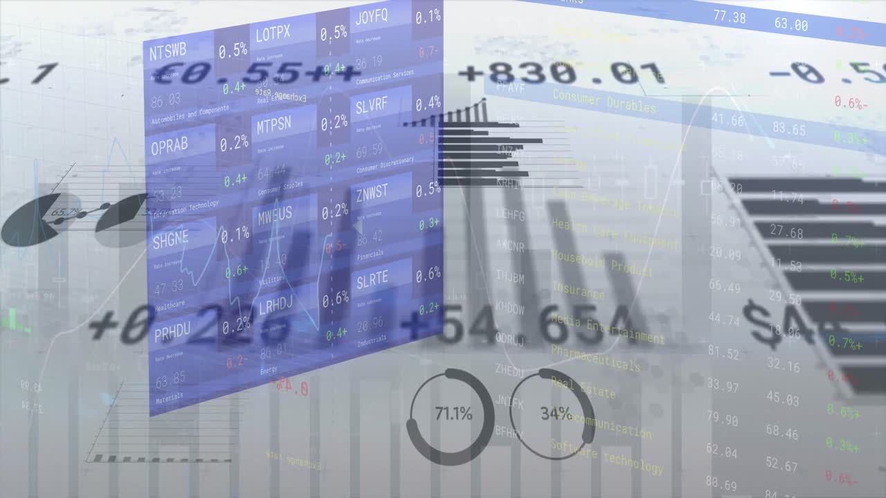 Animation of statistics, stock market and financial data processing