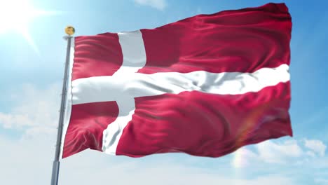 4k-3D-Darstellung-Der-Wehenden-Flagge-An-Einem-Mast-Des-Landes-Dänemark