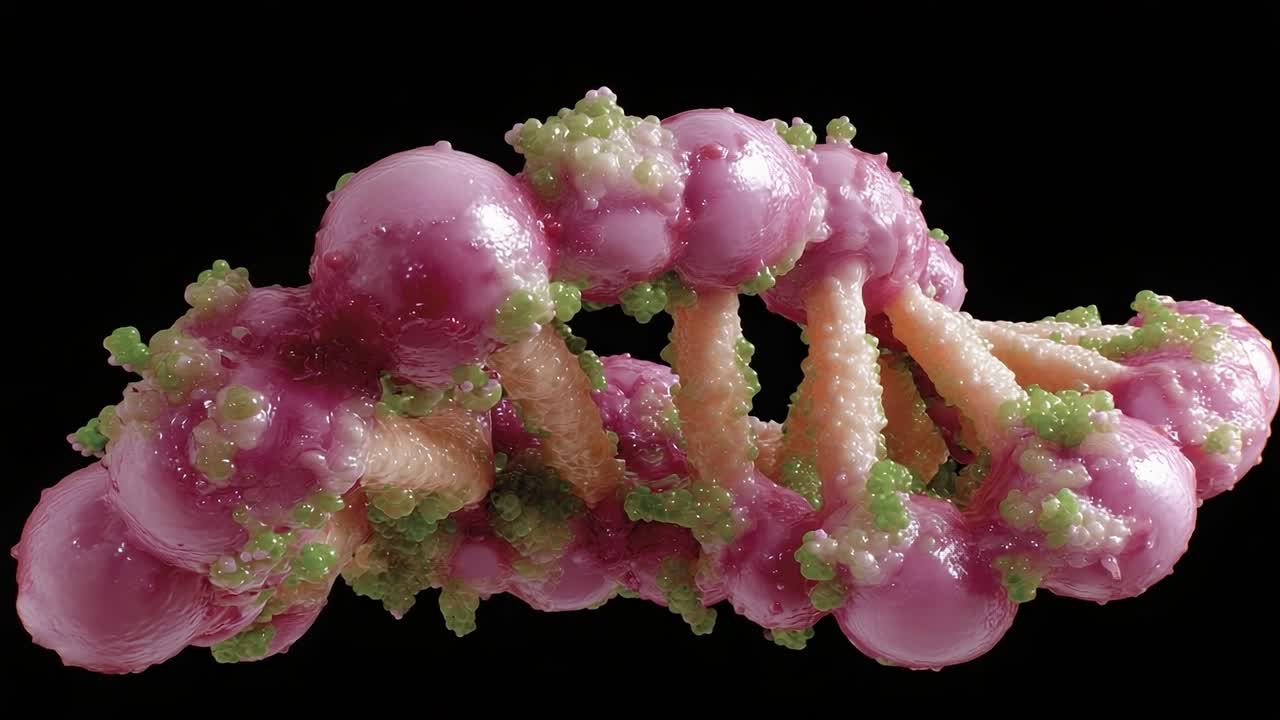 Close-Up View of Microscopic Organic Structure Displaying Intricate Patterns and Textures, Highlighting the Unique Colors and Forms of Biological Growths