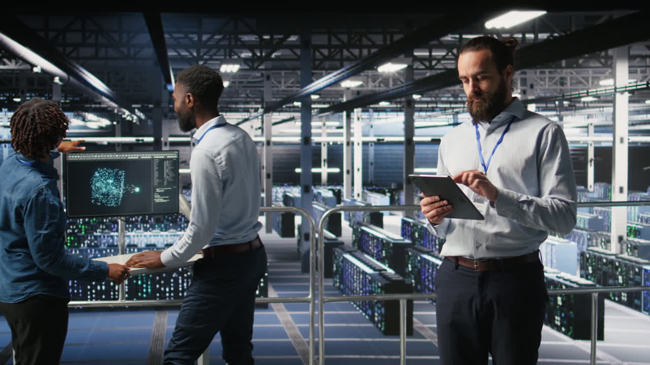 Computer scientists in data center monitoring neural network LLM visualization