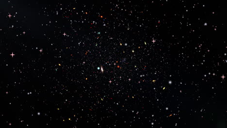 volar hacia galaxias extremadamente distantes que revelan un campo de estrellas brillantes y una vista del universo primitivo