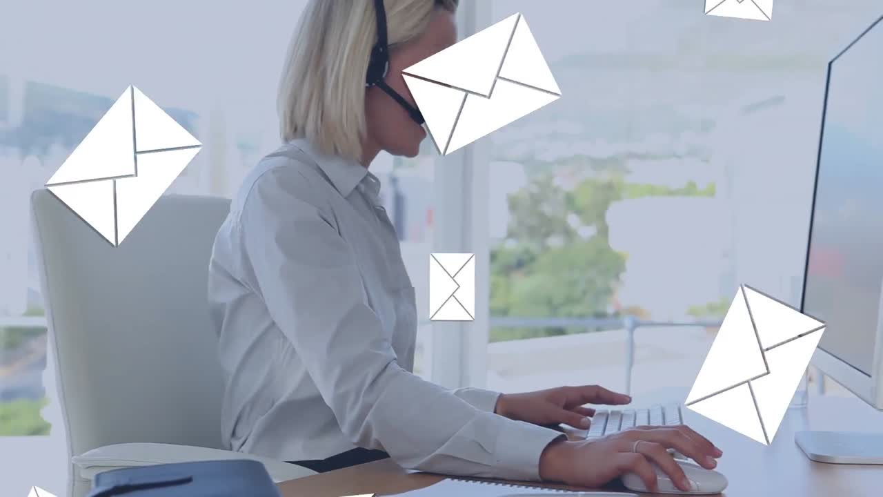 Businesswoman talking on her headset