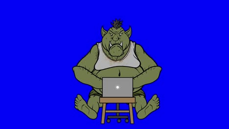 animated internet troll trolling on blue screen