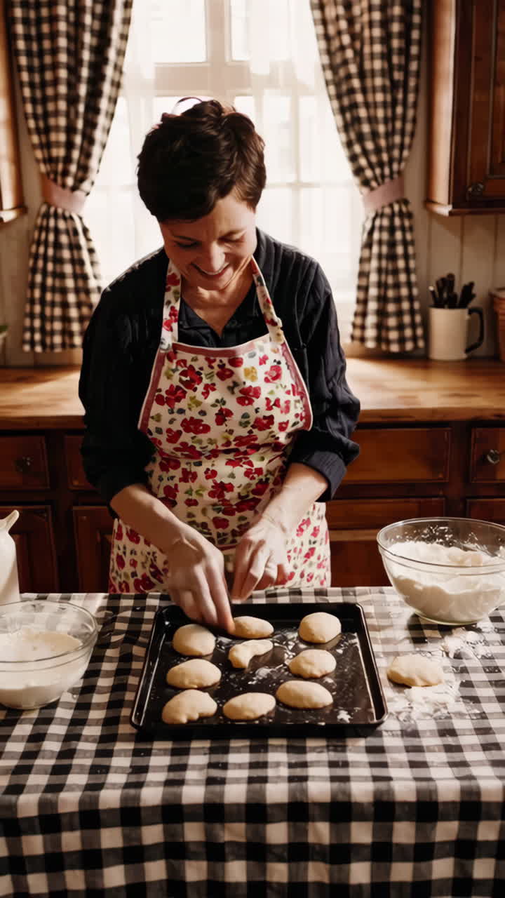 Woman Baking Cookies in a Cozy Kitchen