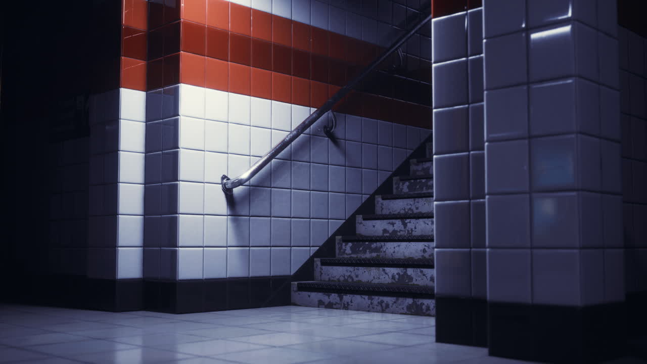Mysterious subway stairs illuminated by soft light in urban setting