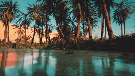 sunset in a palm tree oasis