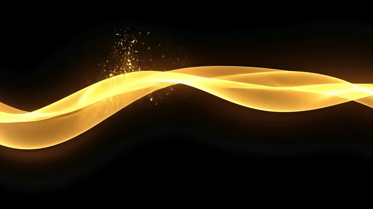 Entering from left ribbon gliding into center of black void, forming sparkling cloud and dust plume