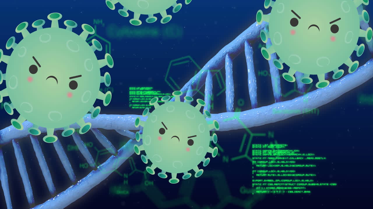 dna 가닥 위의 바이러스 세포의 애니메이션
