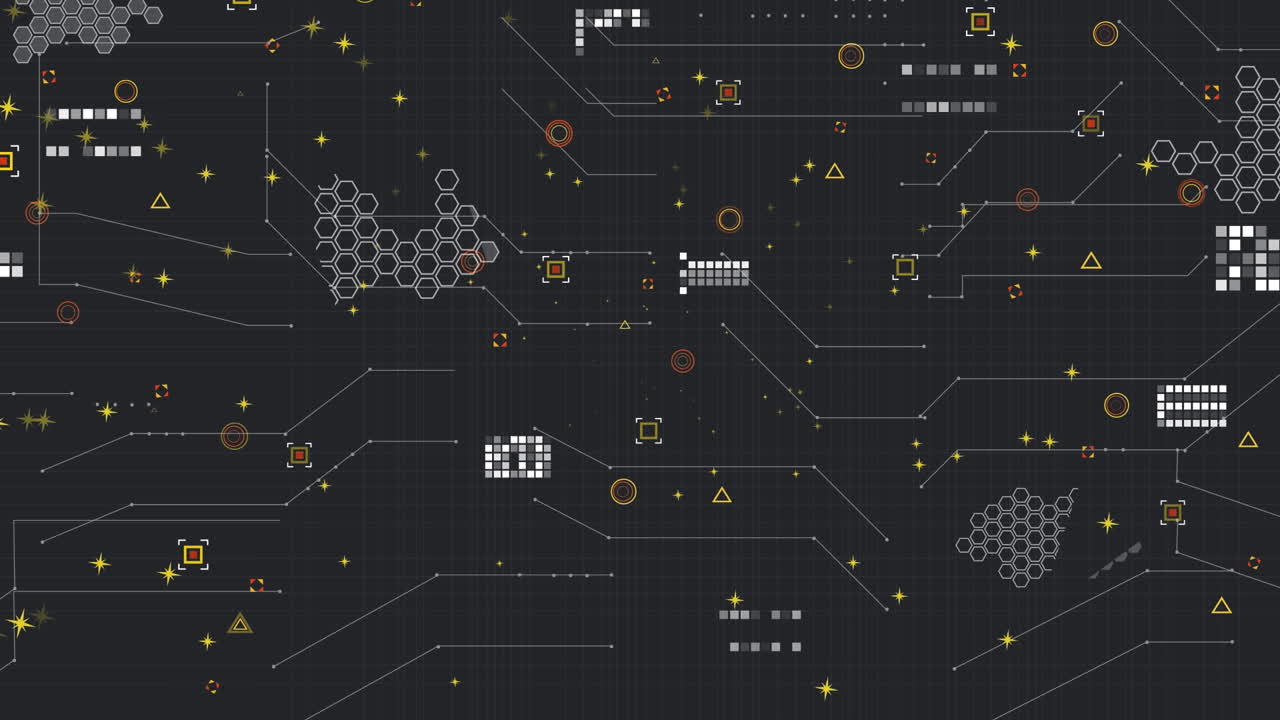 Animation of icons and dots on black background