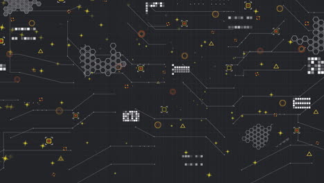 animación de iconos y puntos sobre fondo negro