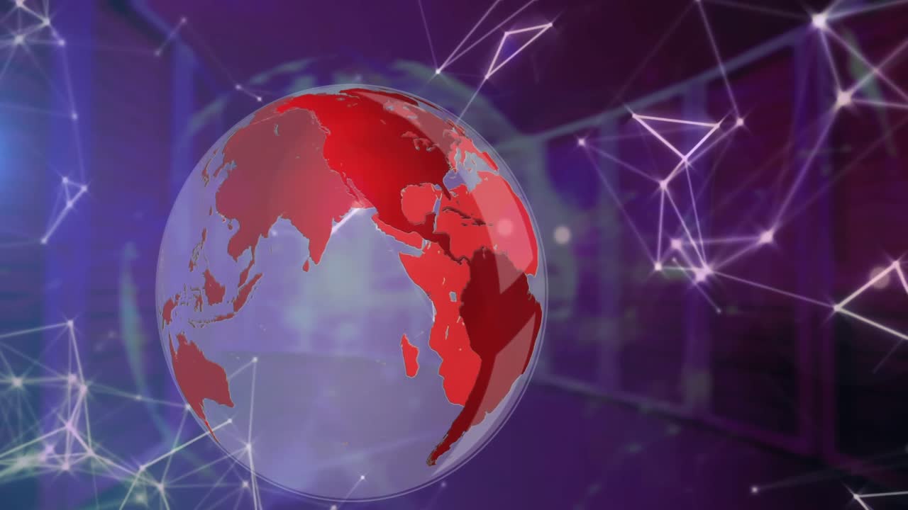 animación de la red de conexiones y el globo sobre la sala del servidor