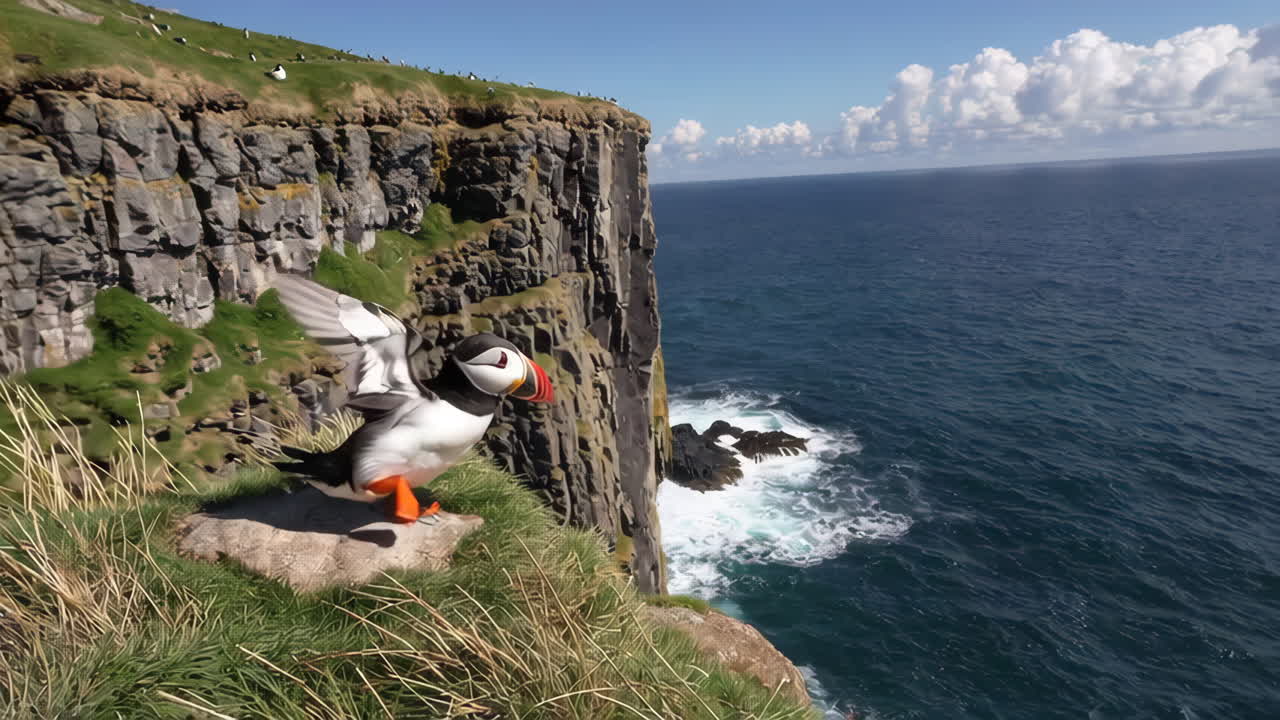 Puffin on a Cliff overlooking the Ocean