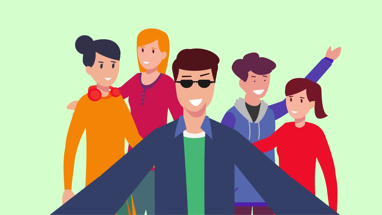 스튜디오에서 셀피를 찍는 다양성의 그룹