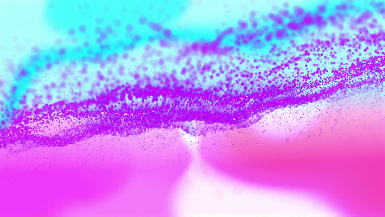 Abstract animation with vibrant pink and blue particles floating in layers