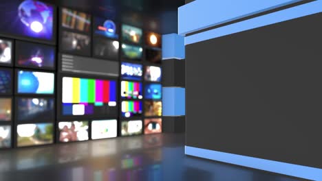 pared de tv, video en bucle, bucle de fondo de estudio de noticias usado