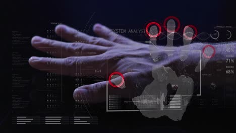 animación del procesamiento de datos y lectura biométrica de la mano.