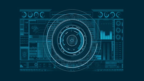 Futuristic digital interface with data charts and circular HUD animation
