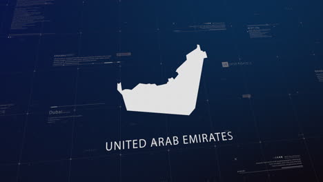 united arab emirates country map comes to life with cinematic panning, unveiling key details, the capital, and slogan, providing an engaging background for corporate and commercial use