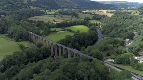 right to left aerial orbital of llanollen aqueduct in the vale of llangollen, east wales