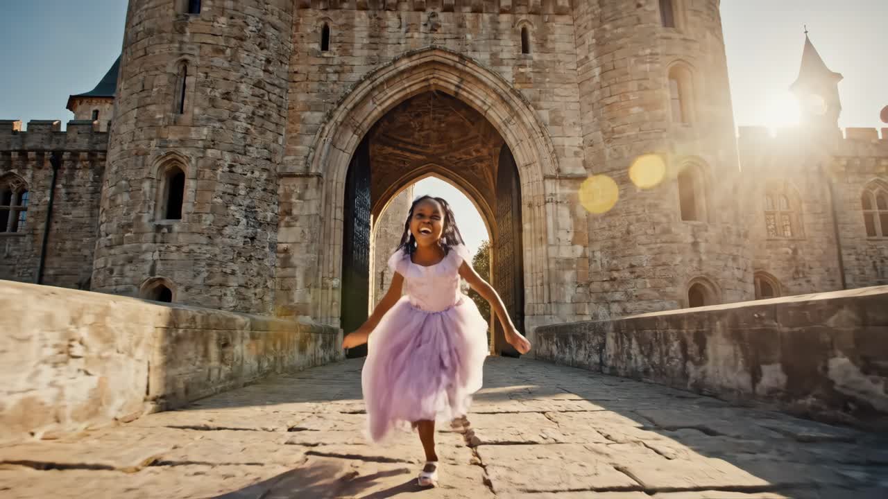 Girl Running Towards Castle