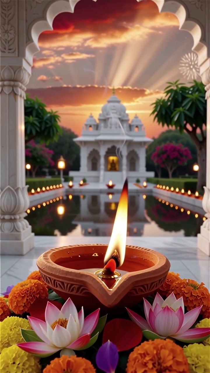 Sfondo del Festival Diwali con lanterne e decorazioni tradizionali Diyas.
