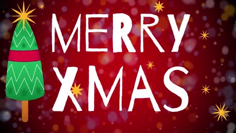 Animation-of-christmas-greetings-text-over-snow-falling-on-red-background