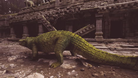el cocodrilo gigante en las antiguas ruinas