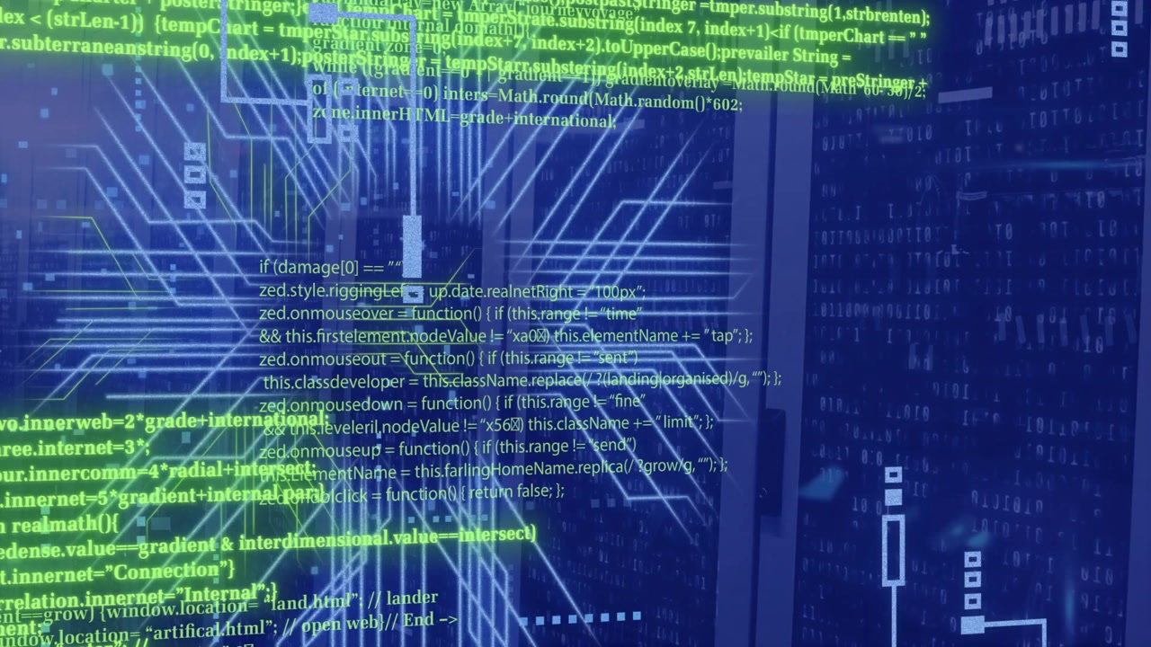 Animation of circuit board and data processing over computer servers