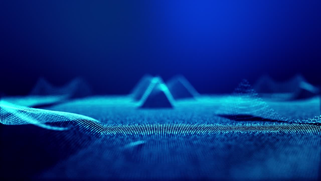 4k seamless looped science-fiction blue background. Glow particles form surface as futuristic landscape in digital space or hologram like element of information graphics on sci-fi screen HUD.
