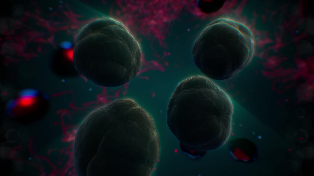 dark cancer or bacteria cells rapidly replicating in human body