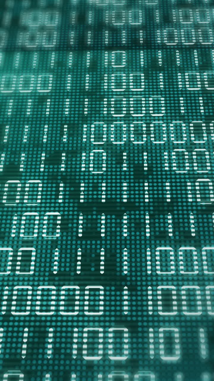 Digital number green background. Binary code animation. Vertical video.
