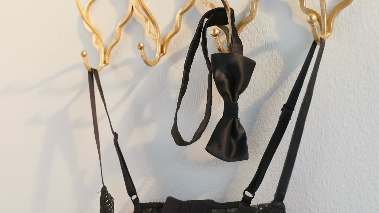 하 벽에 갈고리 위에 매달린 속옷과 타이 4k