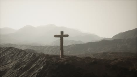 wooden crucifix cross at mountain