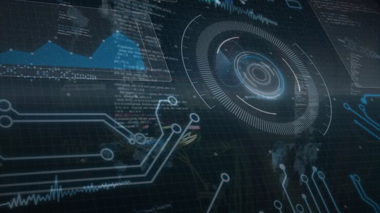 Animation of scope scanning with data processing on black background