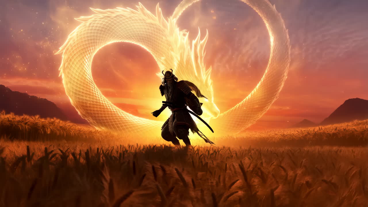 Samurai e drago al tramonto