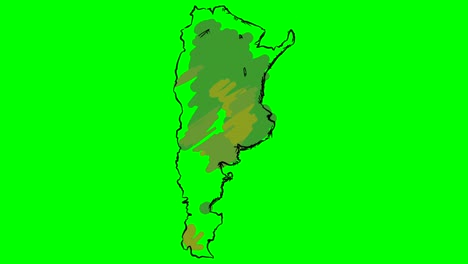 argentina dibujando un mapa de colores en una pizarra verde aislada