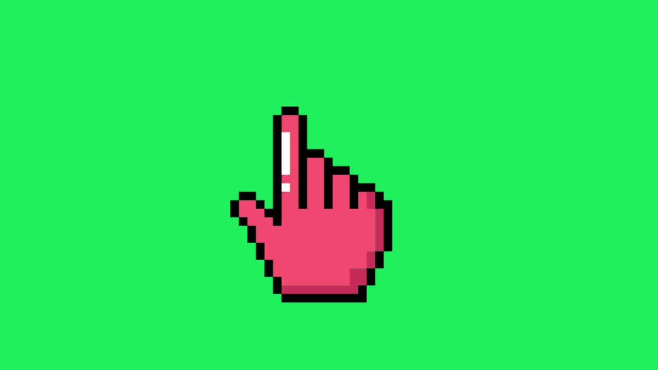 Animation red mouse cursor isolate on green background.