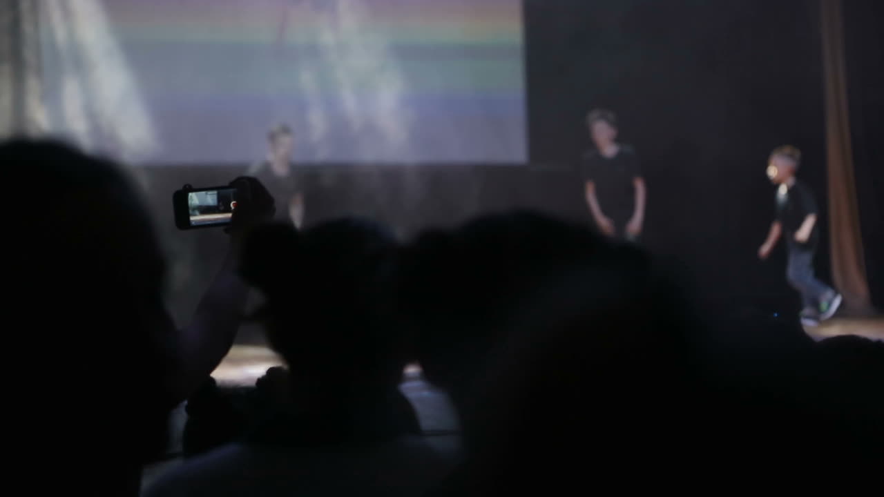 Hip-hop Dancers on Street Stage. VINNITSA, UKRAINE - MAY 2017: Group of young hip-hop dancers on street stage at night
