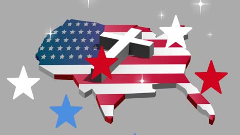 Animation-Von-Kreuz-Und-Sternen-über-Der-Karte-Mit-Der-Flagge-Der-Vereinigten-Staaten-Von-Amerika