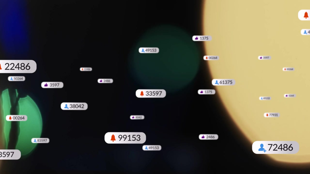 Small badge appearing left, spawning badge icons spreading drifting past warm bokeh showing growth