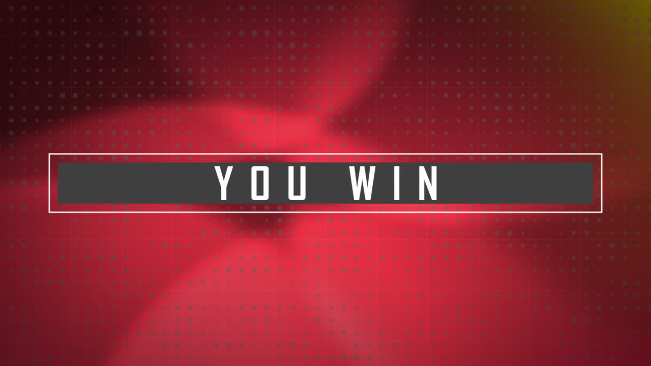 animación de usted ganar texto en la barra sobre puntos y luces de lente en el fondo