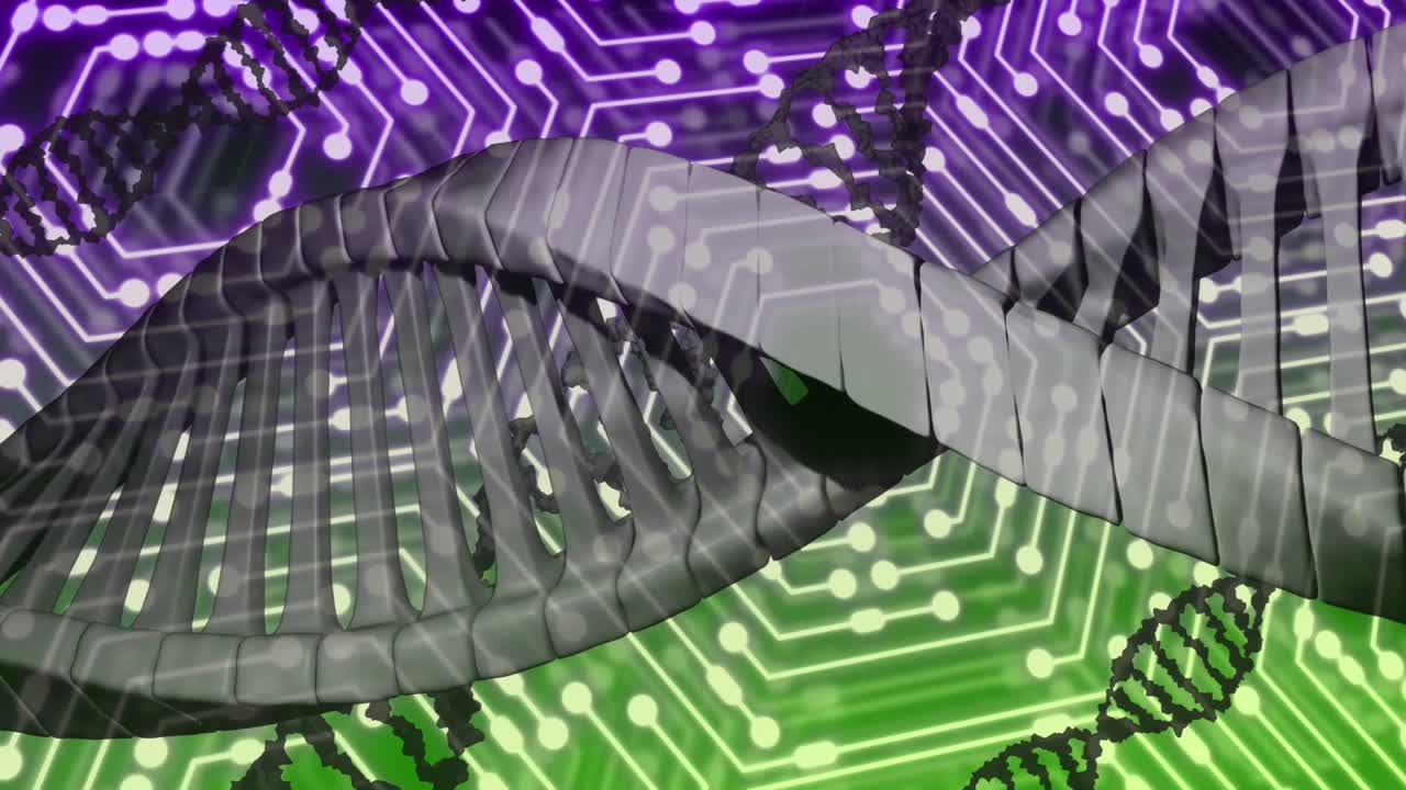 Animation of dna strands over network of connections