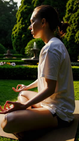 park scene with meditation and fountain