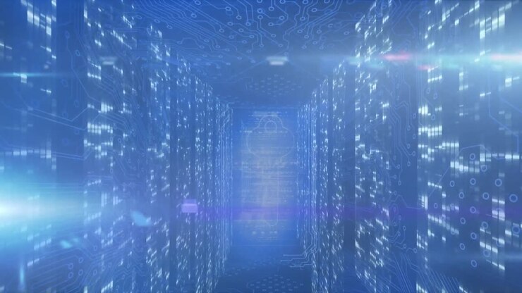 Animation of light trails over moving columns on black background