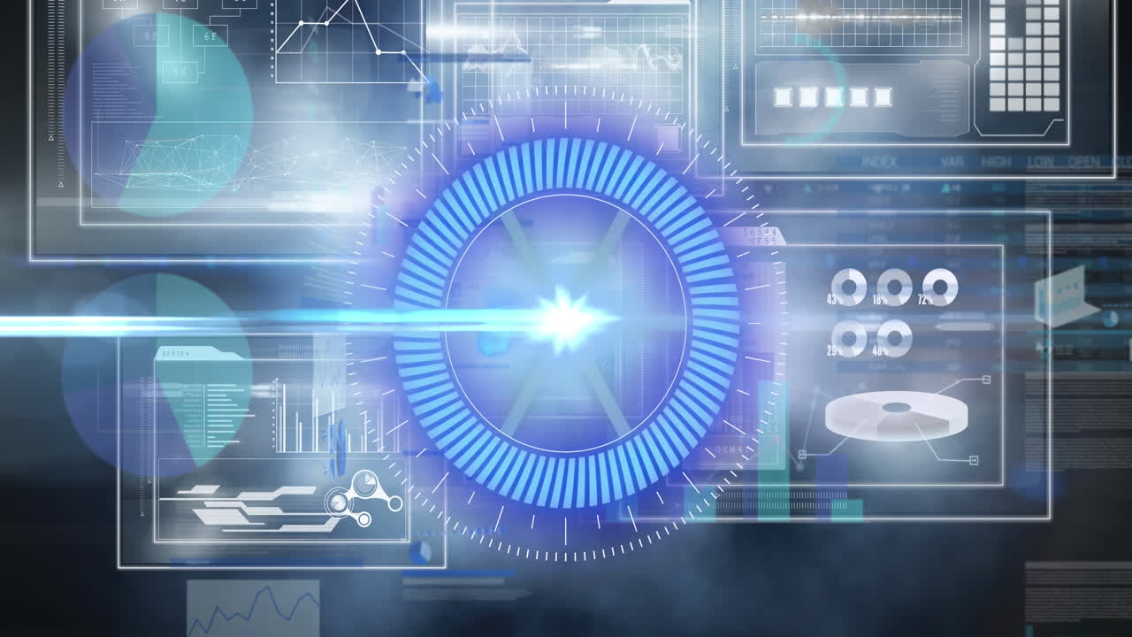 과학적 그래프와 데이터에 대한 처리 원의 애니메이션